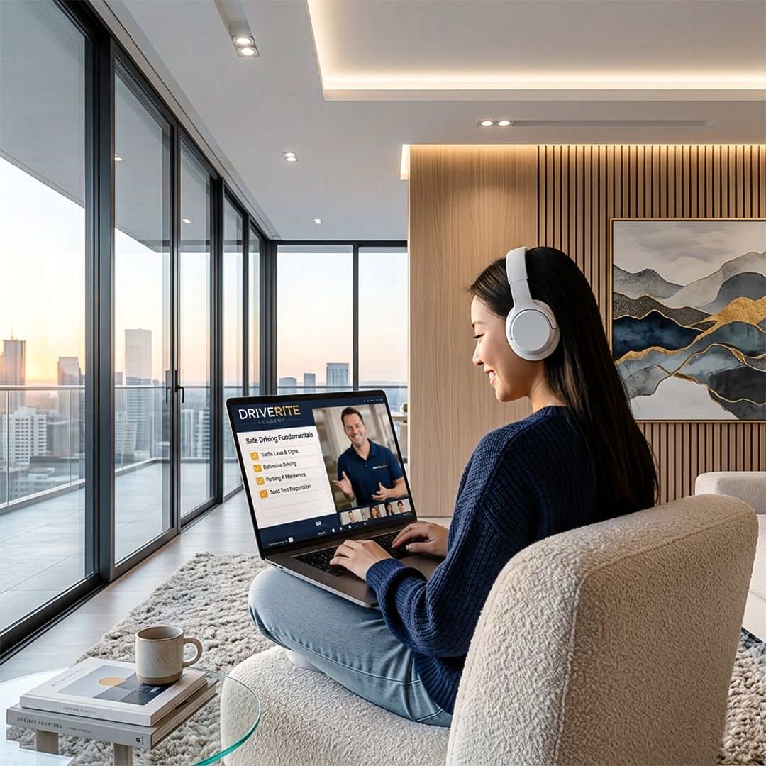 Driving instructor with student