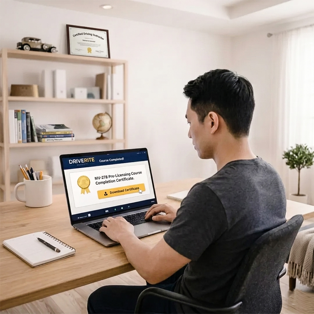 Instructor handing car keys to student